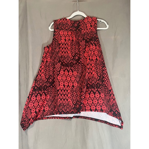 AGB Women's Red Black Geometric Print V Neck Sleeveless Tunic Top XL - Picture 3 of 4